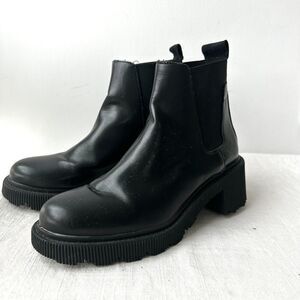 Zara Lug‎ Sole Ankle Platform Boots Black Size 38 Chunky Heel US 7.5